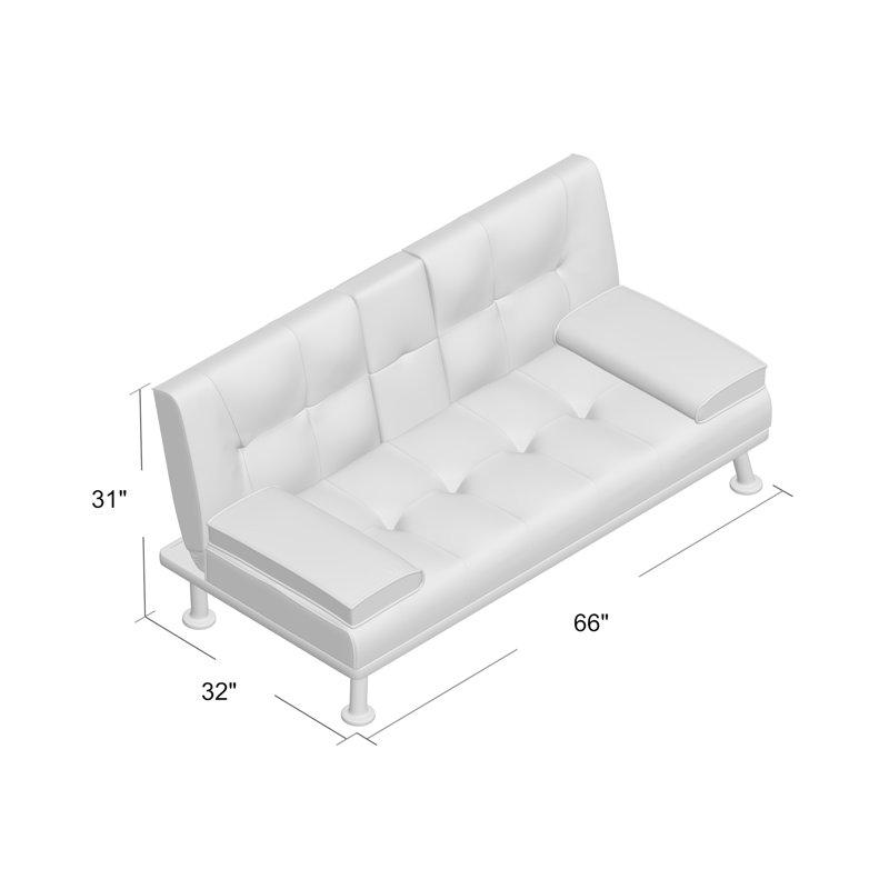 Orren Ellis Hosey Twin 66" Wide Faux Leather Tufted Back Sleeper, Pull